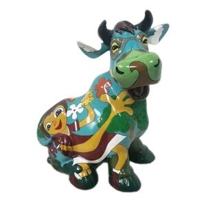 Vibrant Ceramic Cow Figurine with Floral Design
